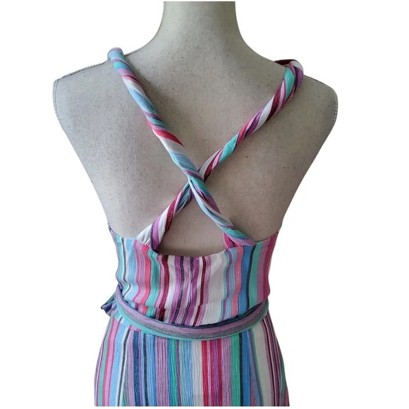 Striped‎ Maxi Hanter Dress Wrap Style Sleeveless Casual Colorful Women's Large - Picture 3 of 13